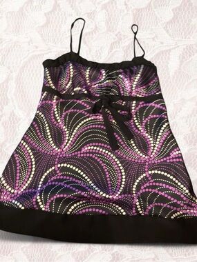 Tempted Black Spaghetti-Strap Tank with Purple & Cream Dot Swirl
